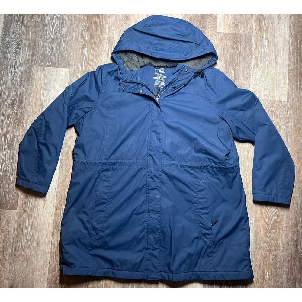LL Bean Winter Warmer Coat Jacket Womens Blue Hooded Quilted Parka Nylon Plus 2X